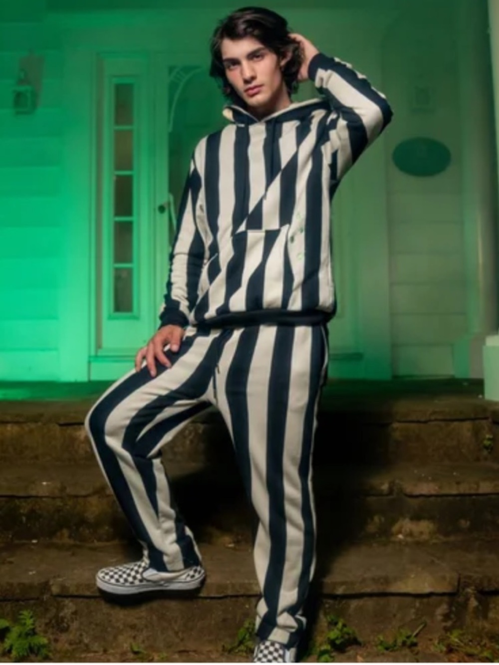 Beetlejuice Cakeworthy Black & White Vertical Stripe Hooded Track Set
